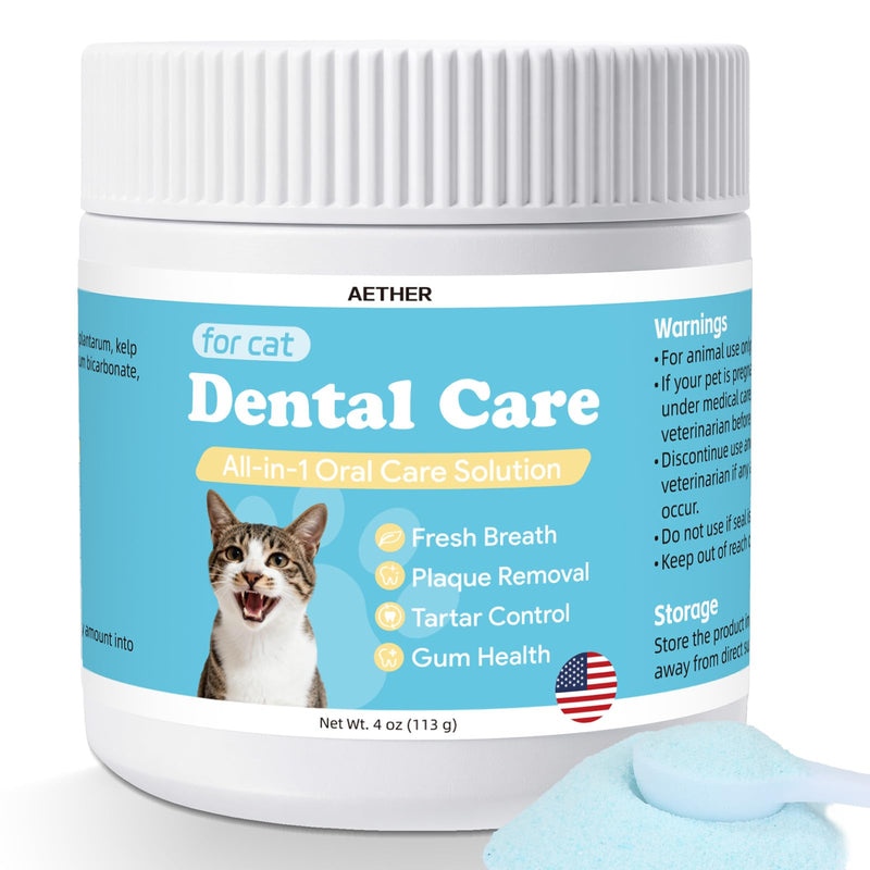 AETHER Cat Dental Care Powder, Cat Gingivitis Support with Natural Extracts, Helps Reduce Bad Breath, Plaque & Tartar, Supports Teeth, Gums Oral Health, Daily Teeth Cleaning Supplement for Cats, 4oz