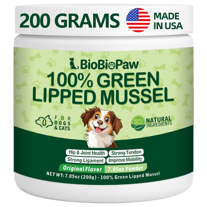 Pure Green Lipped Mussel Powder for Dogs & Cats 100% New Zealand Sourced Supports Hip & Joint Flexibility, Mobility, Tendons & Muscle Strength 200 Grams Made in USA