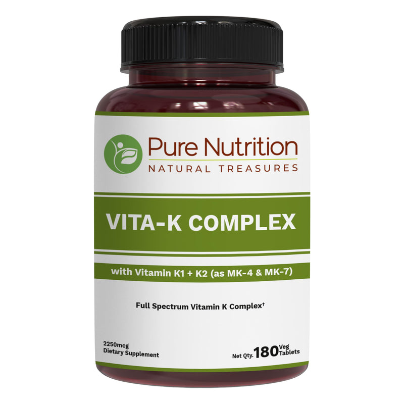 Pure Nutrition Vitamin K Complex K1 + K2 | 2250 mcg | 180 Tab | Full Spectrum K Vitamin Supplement with K1 1000mcg | Non GMO | Gluten Free 180 Count (Pack of 1)