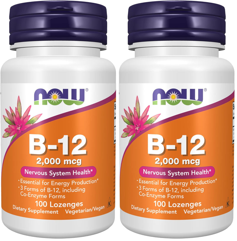 NOW Foods Supplements, B-12 2,000 mcg, Energy Production*, Nervous System Health*, 100 Lozenges (Pack of 2) 100 Count (Pack of 2)