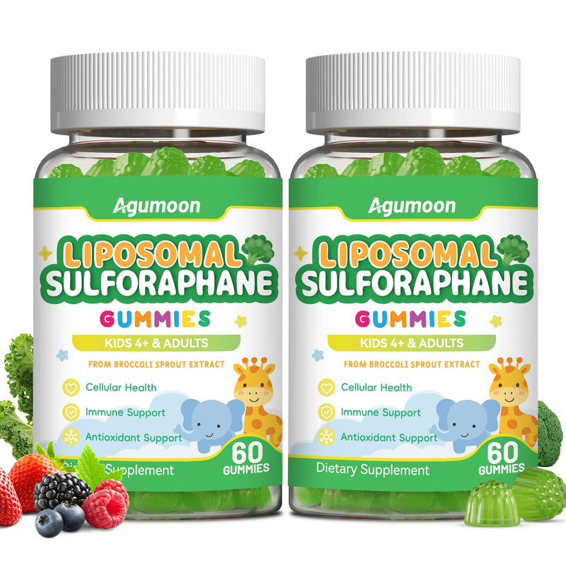 Liposomal Sulforaphane Gummies with Vitamin C, E Glutathione 120 Ct | Greens Gummies,Broccoli Sprout Extract for Kids Adults,Antioxidant Supports Brain,Cellular Health,Mixed Berry Flavor