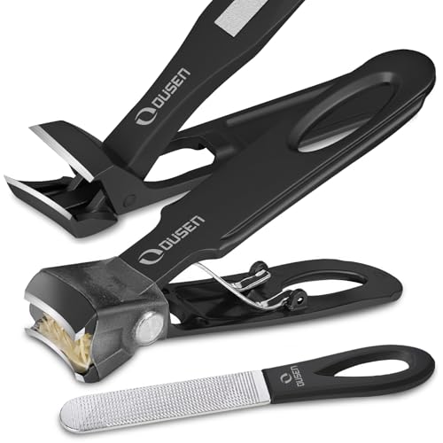 Toenail Clippers for Seniors Thick Toenails, Ergonomic Angled Slanted Head Toe Nail Clipper with Long Handle, Wide Opening Self-Collecting Fingernail Clipper Cutter with Catcher for Men Women, Black Black (Angled Slanted & Anti-splash)