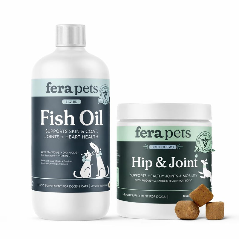 Fera Pets Joint & Mobility Support Bundle for Dogs – Hip & Joint Chews + Fish Oil for Stiffness, Flexibility & Healthy Movement