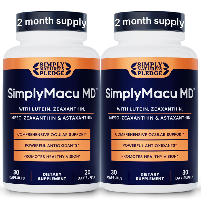 Simply Nature's Pledge Macu MD | Eye Vitamins | 2-Month Supply with Lutein, Zeaxanthin, Meso-Zeaxanthin, Astaxanthin & Bilberry Extract | Advanced Macu Health Vision Support (Pack of 2) 30 Count (Pack of 2)