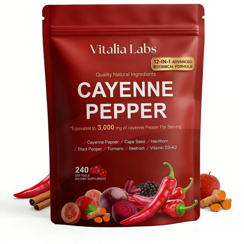 Vitalia Cayenne Pepper Softgels, Supplement with Vitamin E, D3+K2-240 Count
