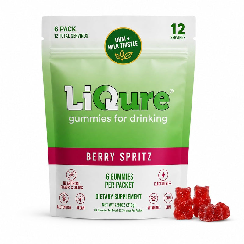Liver Support Gummies, Feel Better After A Night Out, DHM, Milk Thistle, B Vitamins, Electrolytes, Plant-Based Pack of 6 (12 Servings) - Post-Celebration Wellness