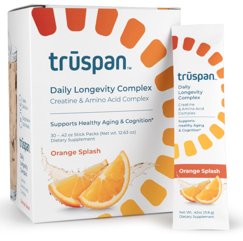 TruSpan Creatine Monohydrate Powder Packets for Men Women, Sugar Free 30ct | 5g micronized creatine monohydrate with amino acids and vitamins, muscle recovery and energy support, sugar free, daily use Orange Splash