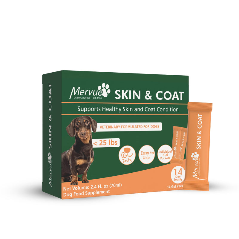 Mervue Skin and Coat Supplement for Dogs – Small Dog Omega 3 Supplement in Gel w/Zinc & Biotin to Support Gut Health – Tasty Daily Dog Multivitamin Packs for Normal & Sensitive Skins (14 x 5ml) Small Dog (14 x 5ml)