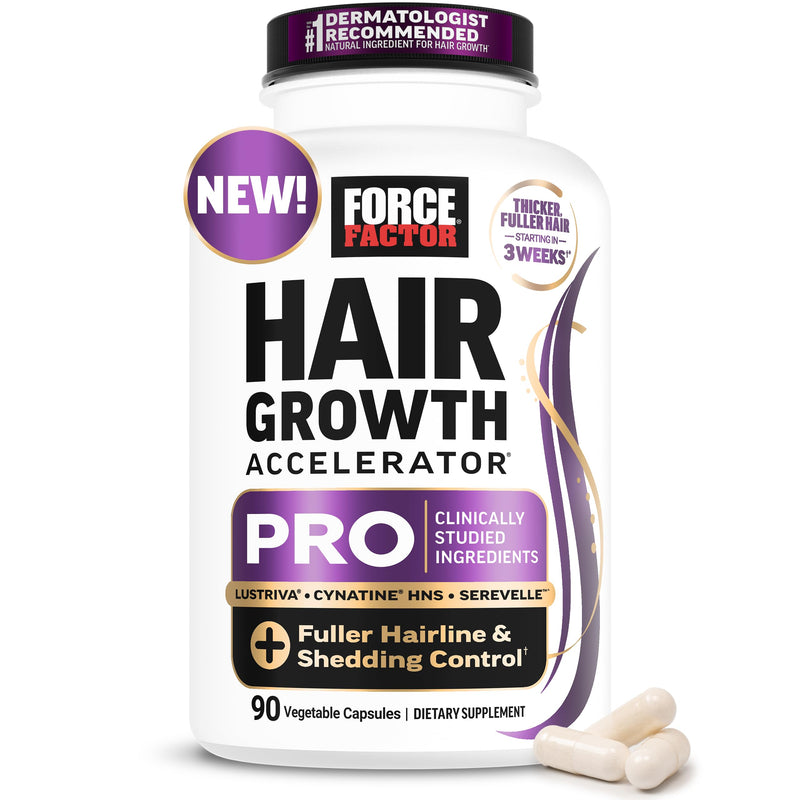 Force Factor Hair Growth Accelerator Pro with Clinically Studied Lustriva | Biotin, Keratin, Saw Palmetto & Hair Growth Vitamins, Hair Growth Supplement for Women, Results in 3 Weeks, 90 Capsules 90 Count (Pack of 1)