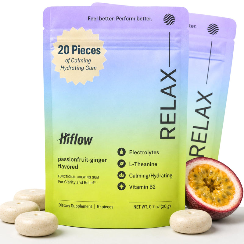 HIFLOW Calming Electrolyte Magnesium Gum | Stress Relief & Relaxing with L-Theanine | Sugar Free Stress Relief, Vitamin B12, Glycine, Electrolytes, Calcium (20pieces) 2 Pack