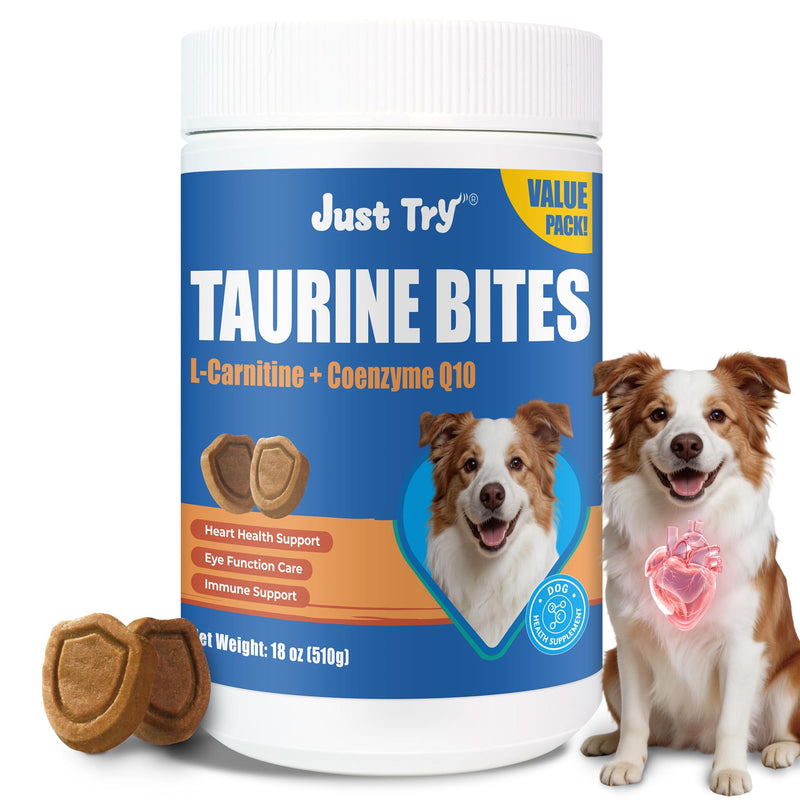 Just Try 18 oz. Taurine Supplement Coq10 for Dogs with L-Carnitine & Coenzyme Q10 Support Dog Heart, Immune and Eyes Health 18 Ounce