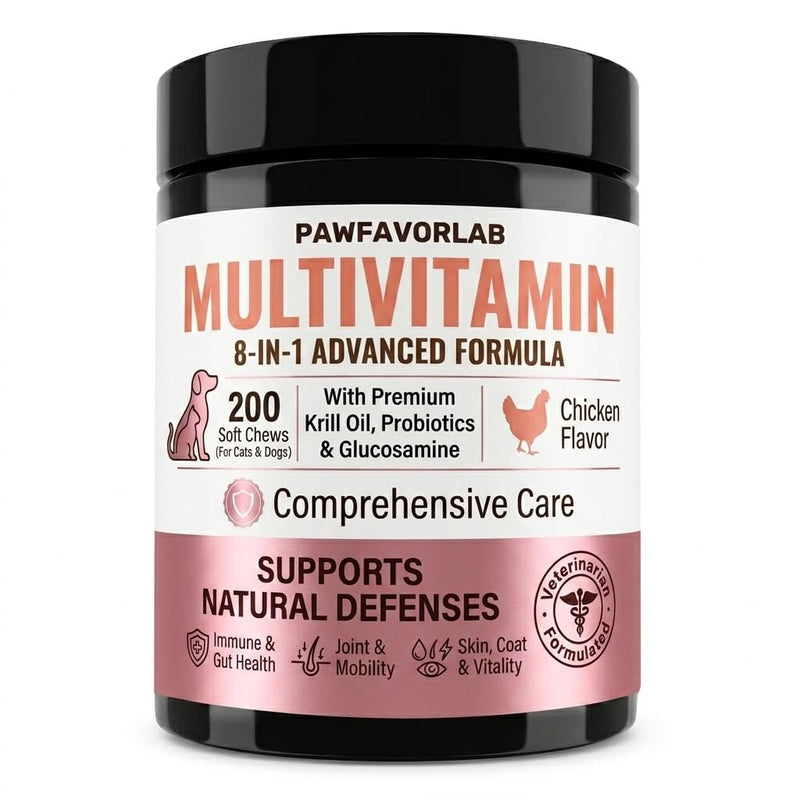Dog Multivitamin Chewable Tablets (200 Count) – 24 in 1 Chicken Flavor Daily Dog Supplements & Vitamins with Glucosamine, Pumpkin, Krill Oil, Chondroitin, Probiotics & Omega-3 for Dogs of All Ages