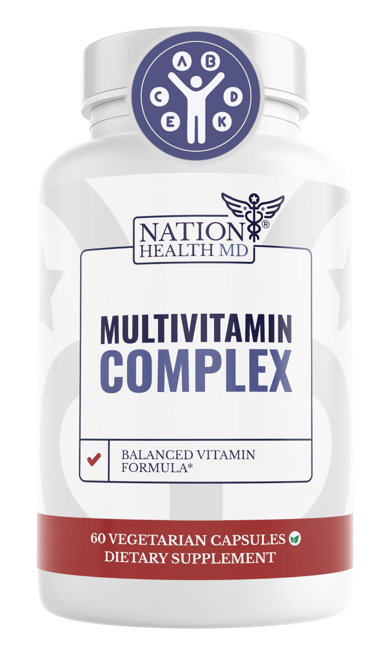 Multivitamin Complex for Energy, Immune & Bone Support | Daily Multivitamins, Energy, Immune & Bone Support, Vitamin C, D3, B12, K2. 30 Days Supply. 60 Capsules