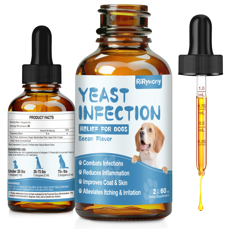 Yeast Infection Treatment for Dogs - Dogs Ear Infection Treatment, Natural Anti Yeast Supplement with Drops, Soothing Itch Skin Allergy Relief, Reduces Inflammation, 2 Oz 2 FL(Pack of 1)