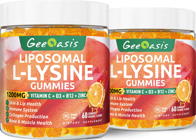 Liposomal L-lysine Gummies 1200mg, 120CT | Lysine Chewable Supplement with Vitamin C, D3, B12 & Zinc, For Adults & Kids, Immune & Collagen Support, Lips & Skin Health 120 Count (Pack of 1)