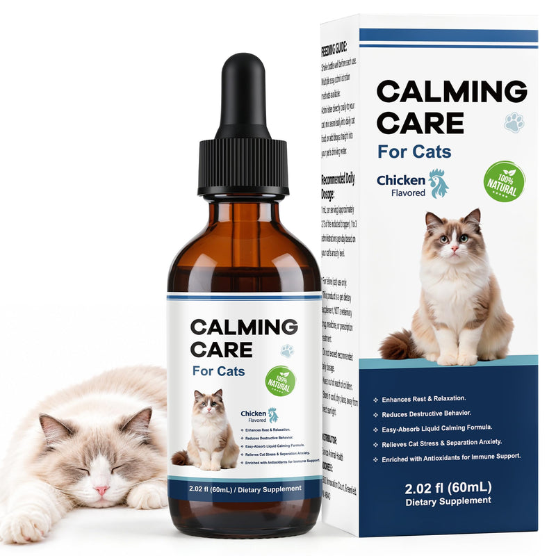 Calming Drops for Cats, Chicken Flavored Cat Calming Treats, Helps to Manage Stress & Anxiety, Natural Plant-Based Ingredients, Rapid Absorption, 60ml