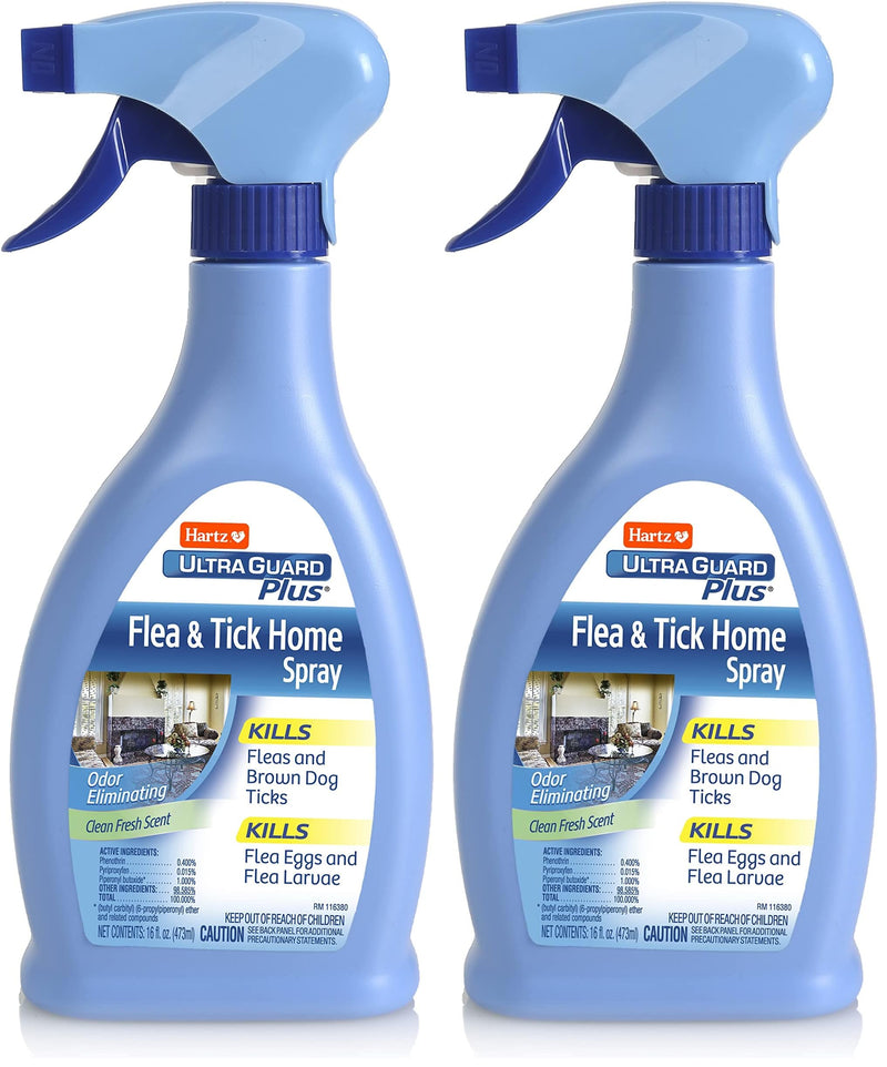 Hartz UltraGuard Plus Flea & Tick Home Spray, Kills Fleas and Ticks, Clean Fresh Scent, 16 Ounce (Pack of 2) 16 Fl Oz (Pack of 2)