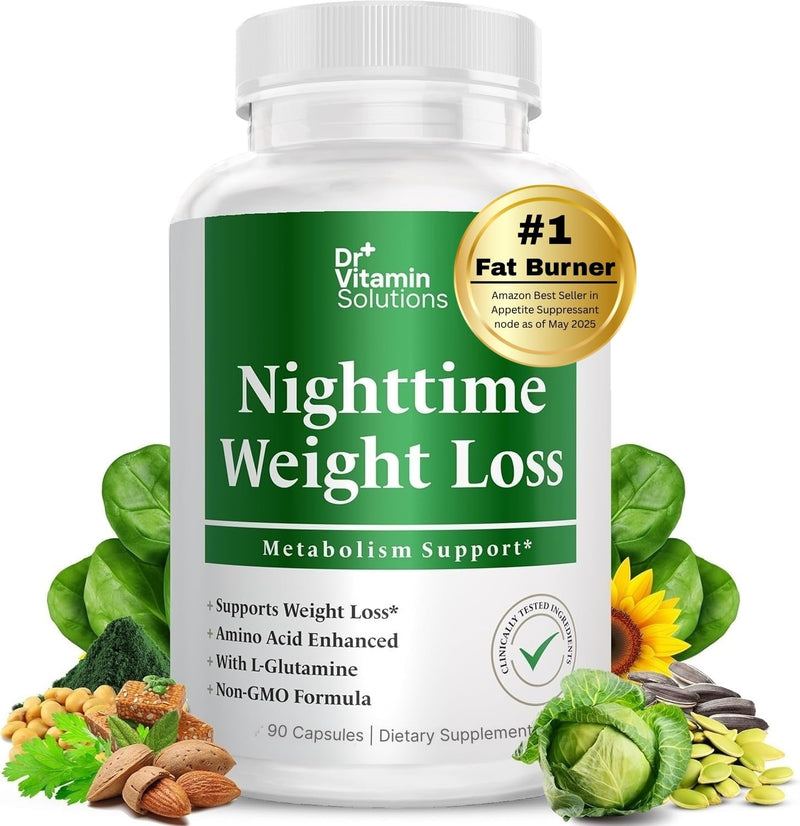 Nighttime Fat Burner for Women and Men, Caffeine-Free Appetite Suppressant | Weight Loss Pills, Metabolism Booster, Belly Supplement, 90 Capsules, 3 Month Supply, Sleep Support, Non-GMO, USA-Made 90 Count (Pack of 1)