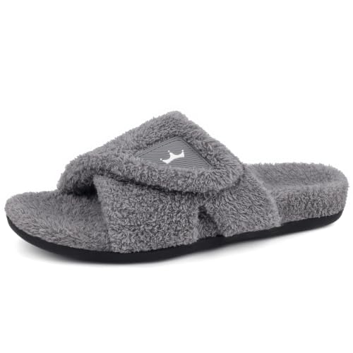 BCSTUDIO Orthopedic House Fuzzy Slippers with Arch Support for Women 8 Grey