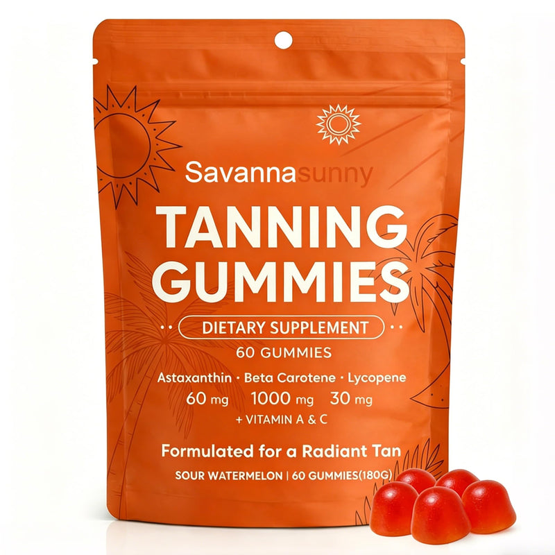 Tanning Gummies for Women Beta-Carotene Astaxanthin Vitamin C&E Vegan 60 Ct