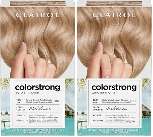 Clairol ColorStrong Permanent Hair Dye, Ammonia‑Free, PPD‑Free, 100% Gray Coverage with Bonding System, 10.1 Extra Light Ash Blonde – Maldives Hair Color, Pack of 2 10.1 엑스트라 라이트 애쉬 블론드 6.6 Fl Oz (Pack of 2)
