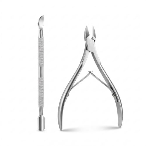 2 Pack Stainless Steel Cuticle Nipper & Pusher, Manicure Pedicure Tool Set