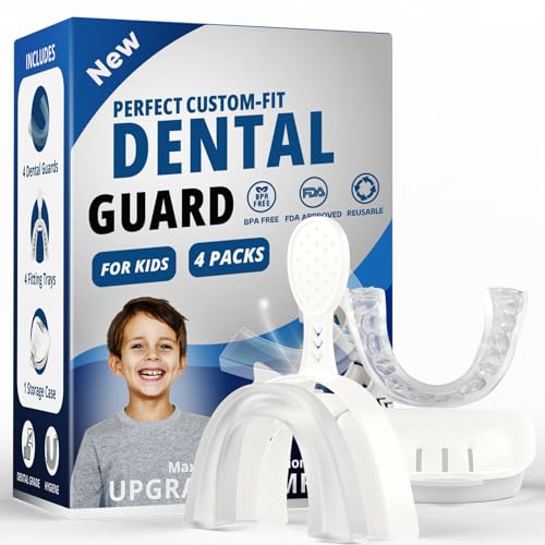 4 Pack Clear Toddler Mouth Guards with Fitting Tray, with 1 Storage Case