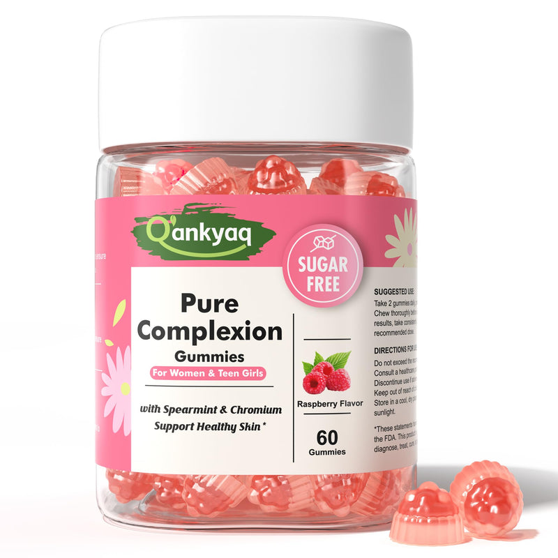 Spearmint Supplement Gummies for Women & Teen Girls, Pure Complexion, 60ct | Organic Spearmint Gummies with Vitamins, Chromium & Zinc, Green Tea Extract, Clear & Healthy Skin Support, Sugar-Free