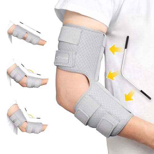 Cubital Tunnel Syndrome Elbow Brace Splint for Ulnar Nerve Entrapment, suitable for all day, with 3 interchangeable angle supports (Airy-Gray-L/XL) Airy-Gray L/XL