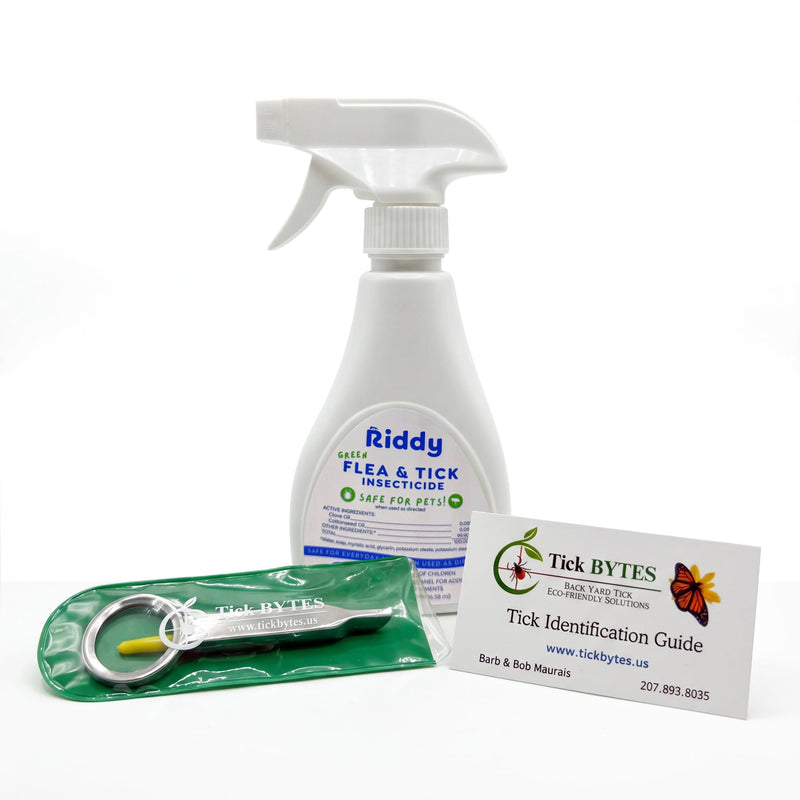 Riddy Flea and Tick Spray, 8oz, Natural Pet Treatment with Essential Oils, Non Hazardous Indoor and Outdoor Use, Includes Tick Bytes Tick Removal Tweezers Tool with Magnifier