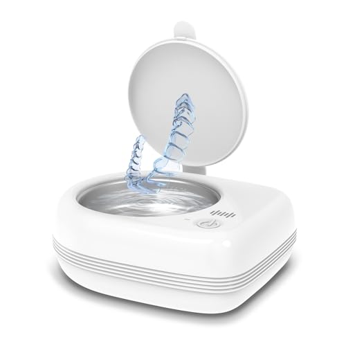 Cordless Retainer Cleaner Machine, 50kHz Ultrasonic Cleaning Pod for Aligners, Night Guards and Mouth Guards, Rechargeable Portable Cleaner with 6 Cleaning Tablets babywhite