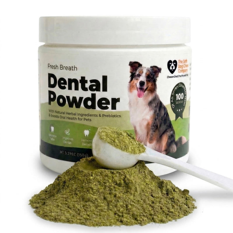 Dental Powder for Dogs & Cats – Freshens Breath, Reduces Plaque, Prevents Tartar – with Natural Herbal Ingredients & Prebiotics – Boosts Oral Health for Pets – 150g (5.29oz)
