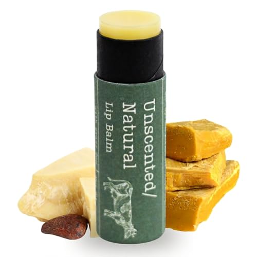 Hearth & Homestead Handmade Beef Tallow Lip Balm - 100% Grass Fed, Beeswax & Organic Cocoa Butter - Natural Chapped Lip Repair - Unscented - .33oz Unscented (Herb-Infused)