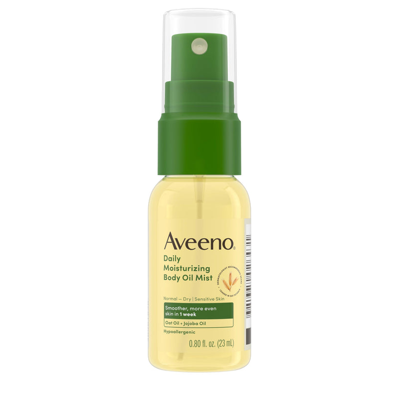 Aveeno Daily Moisturizing Body Oil Mist, Oat Oil & Jojoba Oil, 0.8 fl. oz | Nourishing Body Spray For Rough, Dry Sensitive Skin, For Smoother, More Even Skin, Paraben- & Silicone-Free