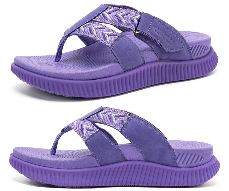 KuaiLu Flip Flops for Women Orthopedic Arch Support Summer Beach Vacation 10 Purple