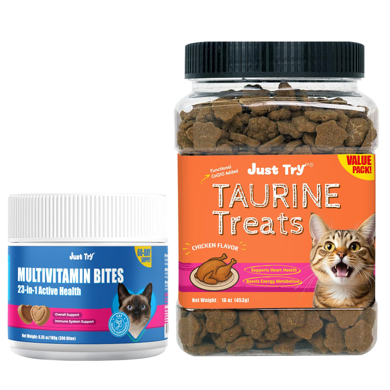 Just Try 23 in 1 Taurine for Cats Vitamins Treats +16 OZ Taurine Treats with Coenzyme Q10 for Cats to Immune, Joint Support Skin
