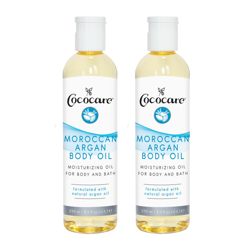 COCOCARE Moroccan Argan Body Oil with Vitamin E for Skin, 8.5 fl oz, 2 Pack | Fragrance-Free, Quick Absorbing for Softer Skin, Fully Hydrating Body Oil for Bath, Shower, Massage, and Daily Skincare 8.5 Fl Oz (Pack of 2)