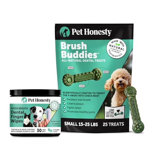 Pet Honesty Dog Dental Care Virtual Bundle – Dental Finger Wipes (30 Ct) + Brush Buddies Dental Sticks for Small Dogs (25 Ct) – Teeth Cleaning, Plaque & Breath Support
