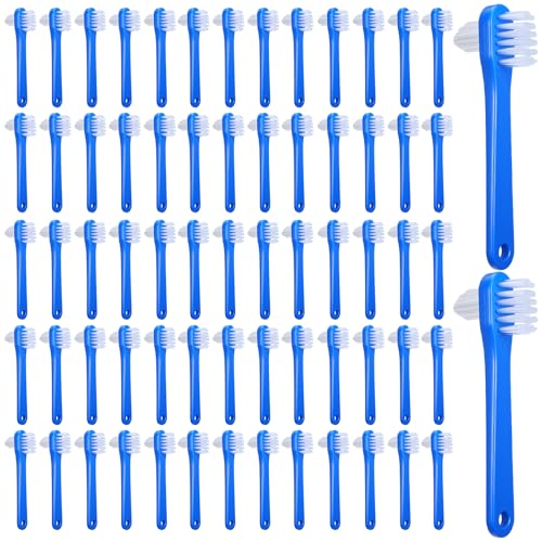 60 Pcs Denture Brush Set, Dual-Headed Firm Bristle Denture Toothbrush for Cleaning False Teeth, Retainers, Braces, Oral Appliances - Individually Packed Denture Brushes