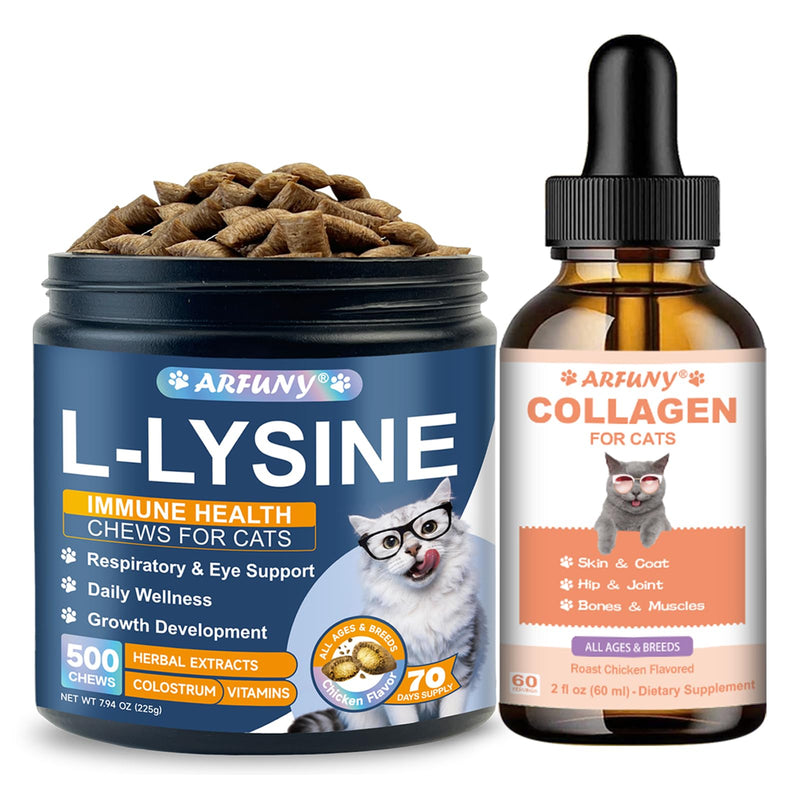 Collagen for Cats & Cat Lysine Chews- Cat Joint Supplement - Skin & Coat, Digestive & Immune Support - Support Immune Health, Normal Eye Function and Respiratory Health