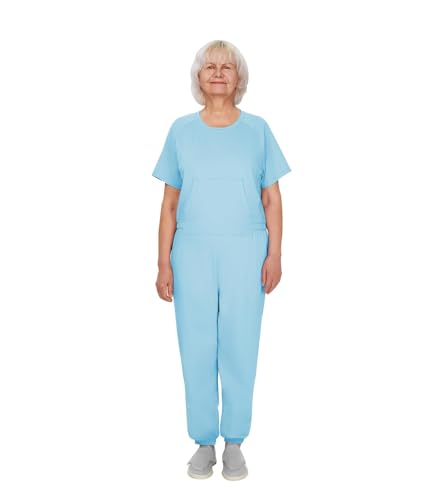 Adaptive Clothing for Women Anti-Strip Back-Zip Jumpsuit for Elderly Women X-Large Blue