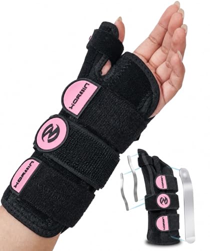 Adjustable Thumb Spica Splint Wrist Brace, Universal for Left/Right Hand, Day & Night Support, Relieves De Quervain's Tenosynovitis/Carpal Tunnel/Tendonitis/Arthritis, Unisex (Left Hand-Pink, Small/Medium) Left Hand-Pink
