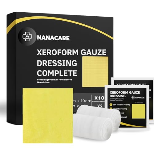 10 x Xeroform Petrolatum Dressing 4" x 4" + 2 Gauze Rolls - NanaCare