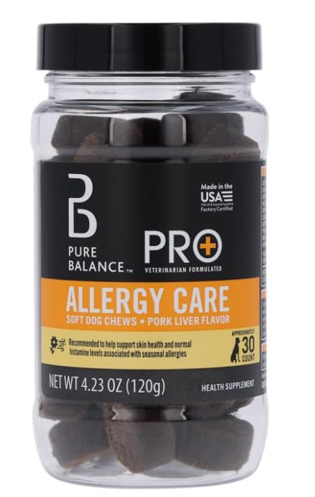 Pure Balance Pro+ Calming Supplement for Dogs, Veterinarian Formulated Soft Chews with Chamomile, Valerian Root, L-Tryptophan, Ginger Root, and FlavoCol – Stress & Anxiety Relief (4.23 oz)
