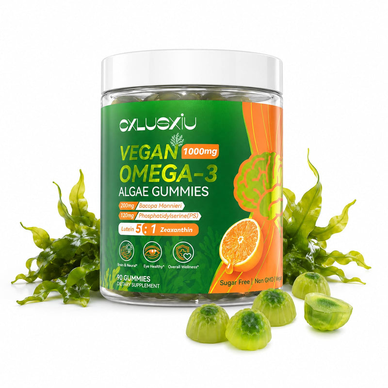 Vegan Omega 3 Gummies Supplements for Adults: Algal Omega 1600mg with DHA EPA Support Heart Joint Eye Brain Immune Health, Alternative to Fish Oil No Fishy Taste Sugar Free, 90 CT 90 Count (Pack of 1)