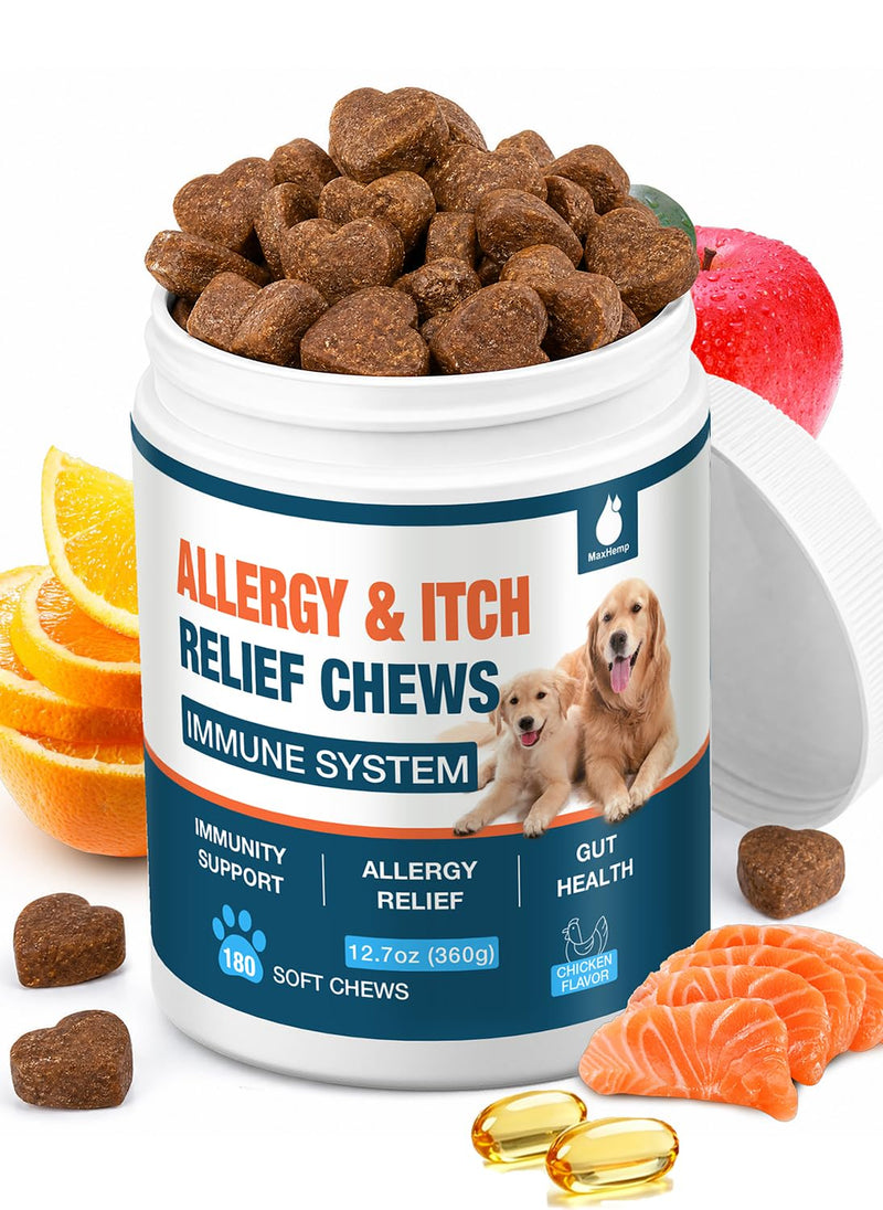 180 Chews Dog Allergy Chews, Itching Skin Relief, Natural Dog Allergy Relief Treatment for Paw Licking, Hot Spots, Anti-Itch, Dry Skin, Allergies & Immune Support Supplement 180-Cts