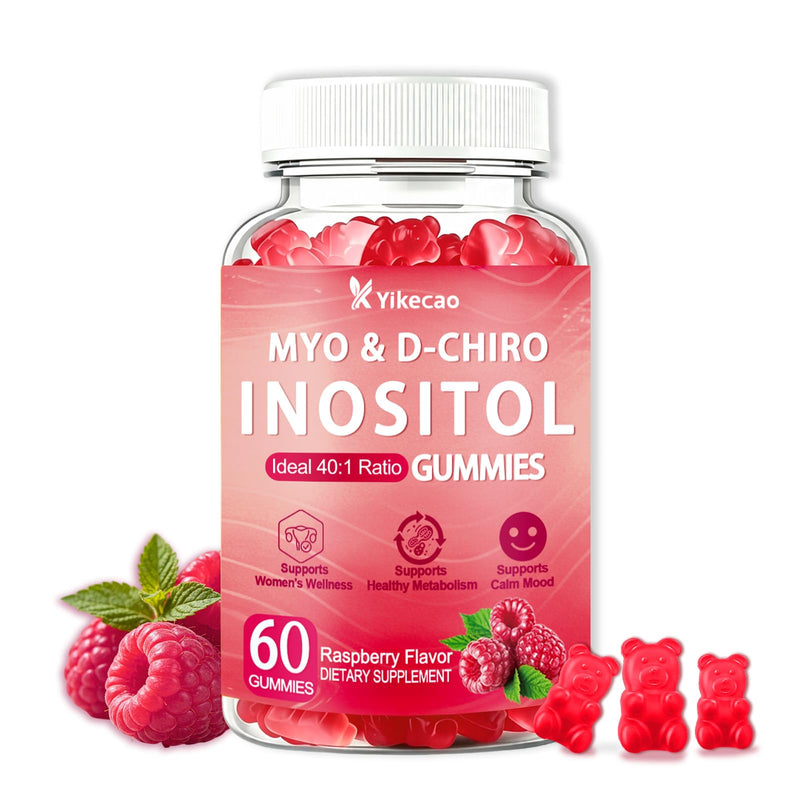 Myo-Inositol & D-Chiro Inositol Gummies, Raspberry Flavor | 40:1 Ratio – with Vitamin D3, Magnesium Glycinate for Female Hormonal Balance, Ovarian Health & Wellness, 60 Count 60 Count (Pack of 1)