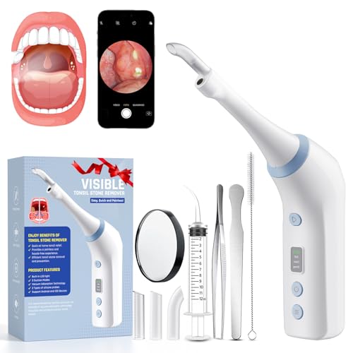 Electric Tonsil Stone Remover with Camera, 3 Suction Levels Vacuum Kit, USB Rechargeable Oral Care for Tonsil Stone Removal（White） White
