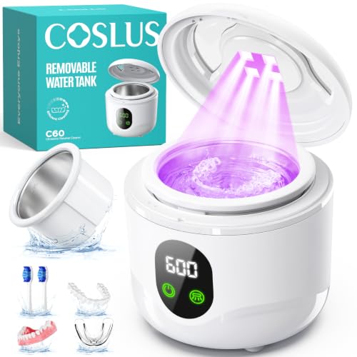 COSLUS C60 Ultrasonic Retainer Cleaner Machine, 45kHz Dental Cleaning Pod White