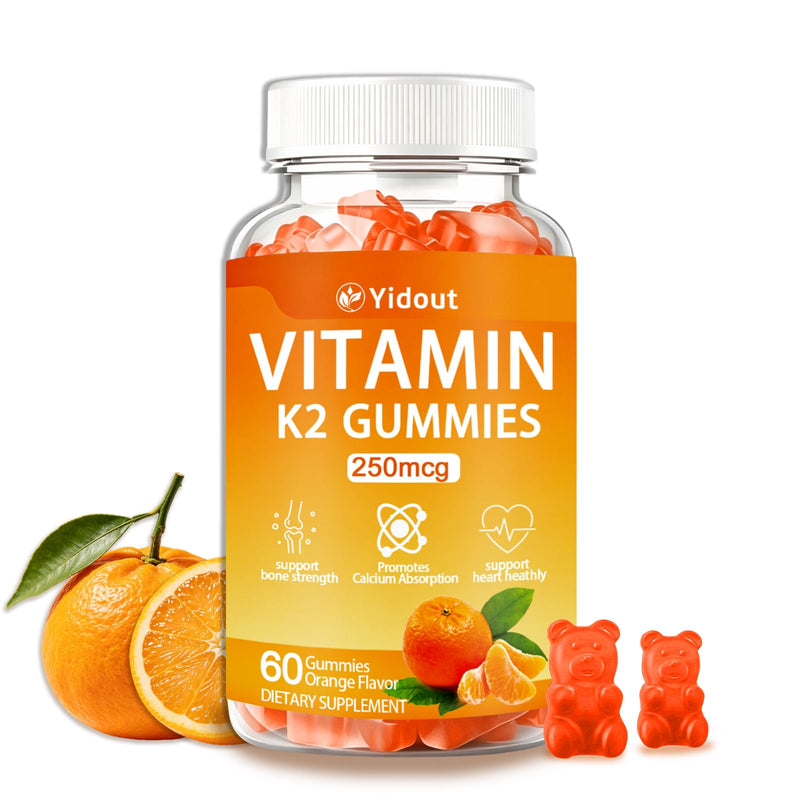 Vitamin K2 Gummies Orange Flavor, Bone & Heart Wellness Support for Adults 60 Count (Pack of 1)